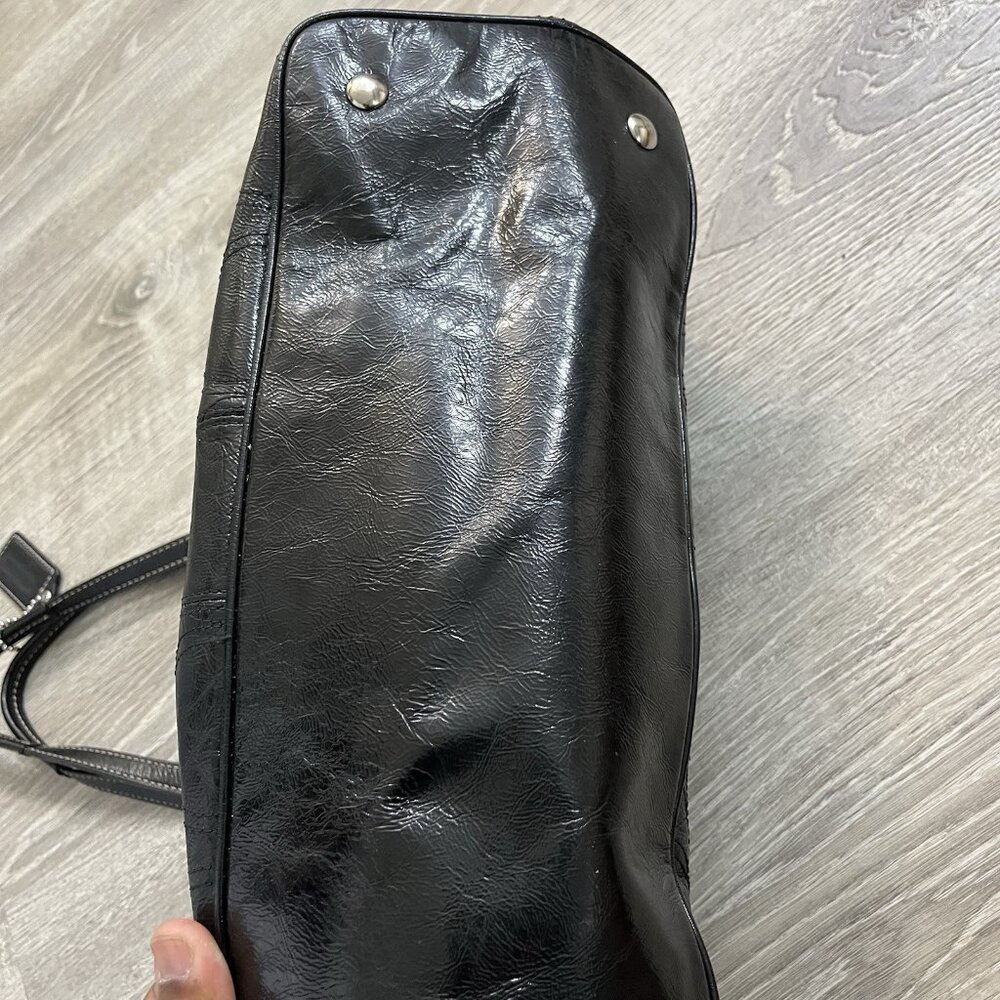 Coach Signature Stitched Patent Leather Carryall Bag Black, F15658 - Picture 8 of 8